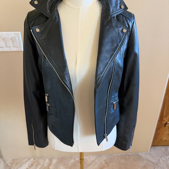 Karen Millen Dark Green Leather Jacket, size 4 - Picture 3 of 4